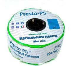 Крапельна стрічка щілина Presto-PS (BL-20-1000) Blue Line крапельниці через 20 см, витрата води 2,4