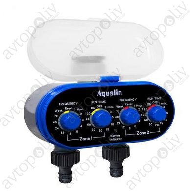 Двоканальний електронно-механічний таймер для поливу з кульовим клапаном Aqualin (21032)