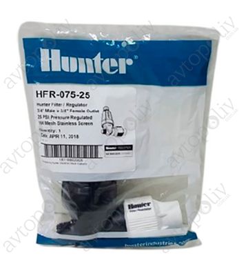 Фильтр сетчатый Hunter (HFR-075-40) 3/4", с редуктором давления 2.8 бар, 100 мкм.